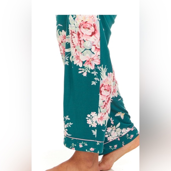 Flora Nikrooz Green Pajama Set with Pink and White Floral Design - Picture 3 of 10